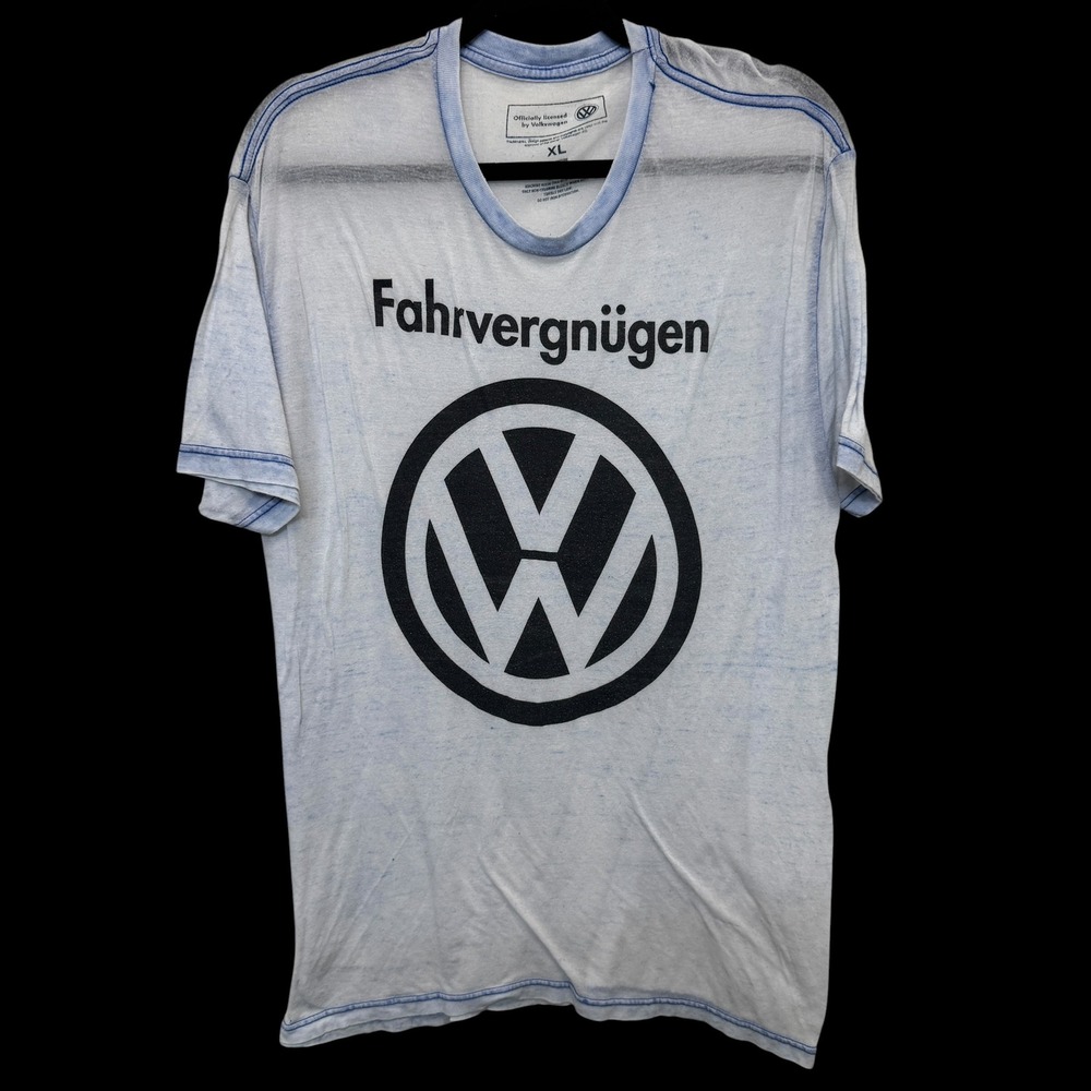 Vintage Volkswagen Mens T-Shirt XL Blue Paper Thin Fahrvergnügen Burnout Retro